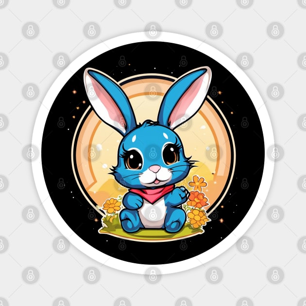 Blue rabbit with Flowers Magnet by Urbanprint